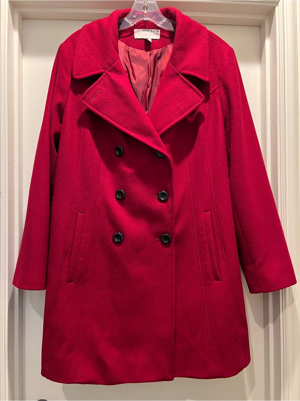 Anne Klein Women's Red Double-Breasted Wool Blend Peacoat
